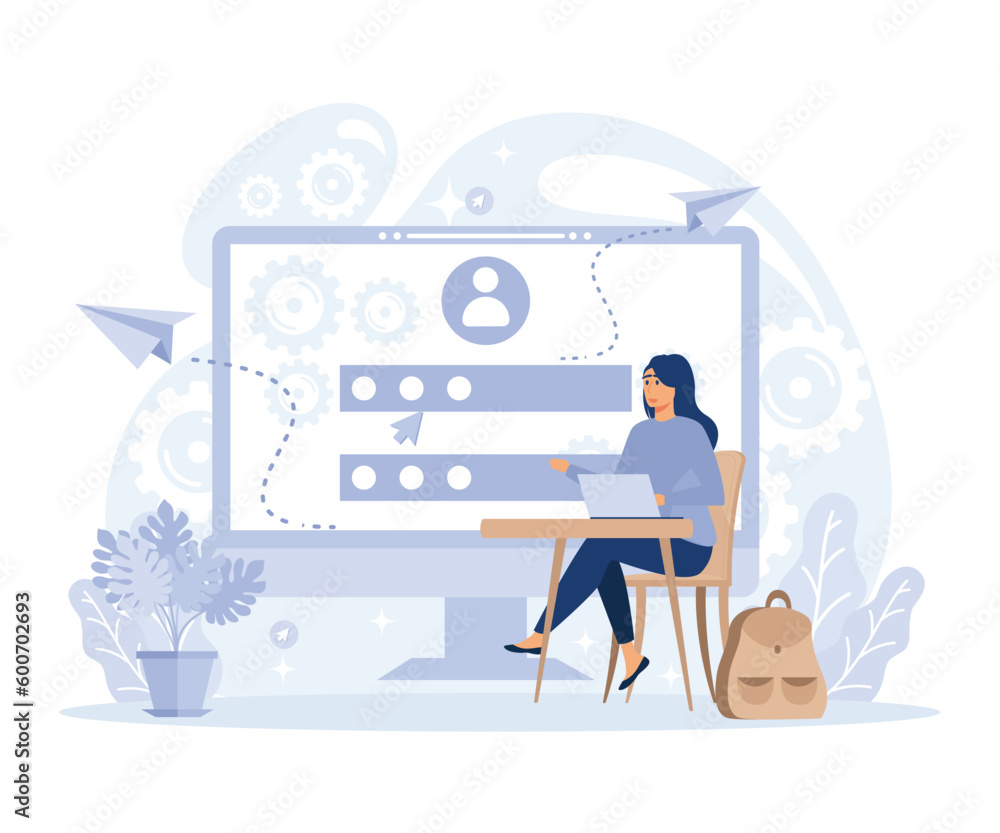Poster online teaching concept, join virtual classroom, create class, teaching software interface, online c