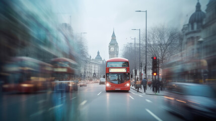 Fototapeta na wymiar London cityscape on a rainy day. Generative AI