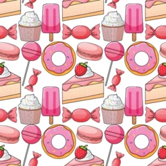 Fotobehang Kinderen Pink Sweet Food Seamless Pattern