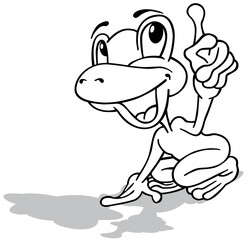 Drawing of a Frog with a Big Smile and Finger Pointing Up