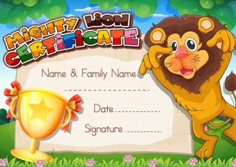 Fotobehang Kinderen Mighty lion certificate template