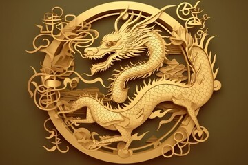 Dragon zodiac sign art golden. Generate Ai