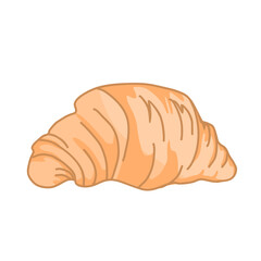 Cartoon French croissant, vector isolated illustration. Dessert, bakery in shape of crescent. Fresh pastry, bun or roll with filling, traditional breakfast food of France, homemade or cafe product.