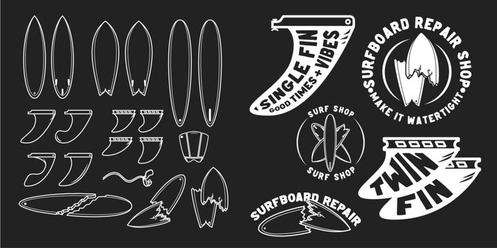 Custom surf  line art illustration, vector & logo design pack/set/bundle