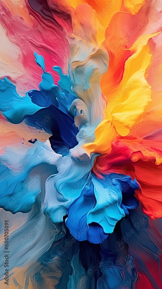 Poster Multicolored paints in wave form. Vertical. Generative artificial intelligence.
