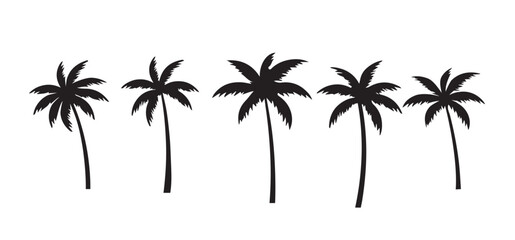 Fototapeta na wymiar Black palm tree set vector illustration on white background silhouette art black white 