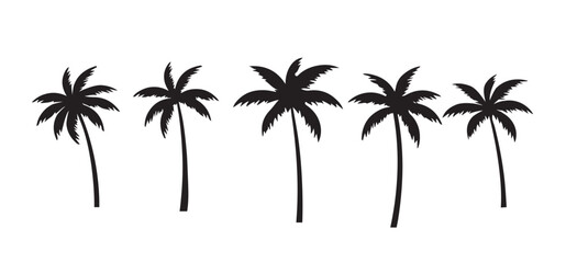 Black palm tree set vector illustration on white background silhouette art black white	
