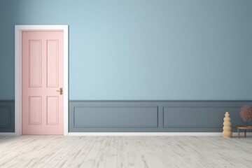 Pink door blue wall view room. Generate Ai