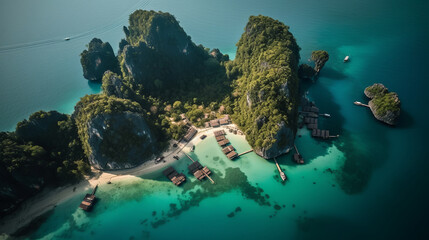 Fototapeta na wymiar Tropical island drone view. Illustration AI Generative.
