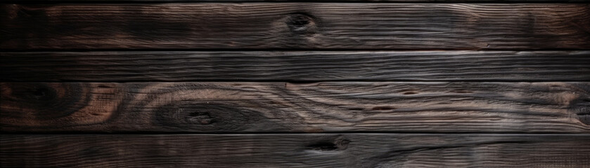 A dark, vintage wooden texture sets the stage for a rich, rustic ambiance, perfect as a background for an authentic, natural design project. Intricate grain and rough, aged oak planks. Generative AI.