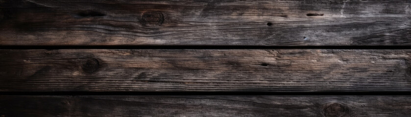 Fototapeta premium A dark, vintage wooden texture sets the stage for a rich, rustic ambiance, perfect as a background for an authentic, natural design project. Intricate grain and rough, aged oak planks. Generative AI.