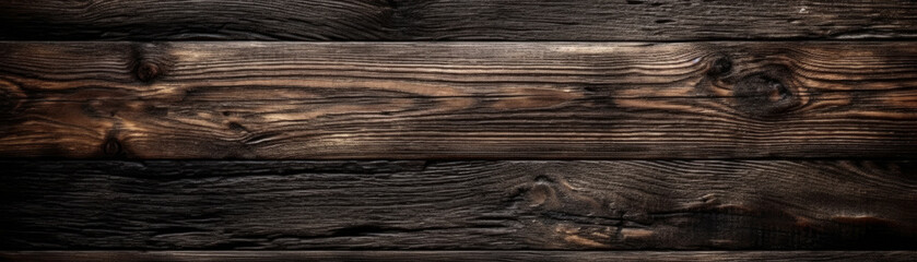 A dark, vintage wooden texture sets the stage for a rich, rustic ambiance, perfect as a background for an authentic, natural design project. Intricate grain and rough, aged oak planks. Generative AI.