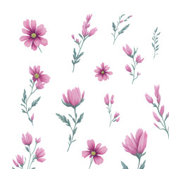 Fototapeta na wymiar Default_Pink_Watercolor_Meadow_Flowers_Clipart_spring_wildfloral