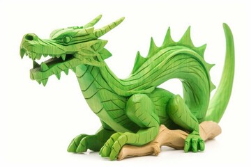 Obraz premium Green wooden scary dragon. Generate Ai