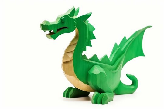 Green wooden dragon trophy. Generate Ai