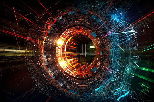 A graphic representation of the hadron collider. AI generativ.