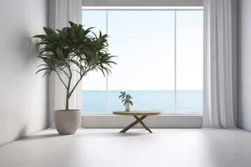 plant 3d indoor floor window house empty wall interior home design. Generative AI.