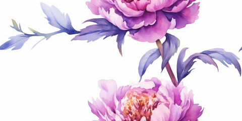 Obraz premium Watercolour Seamless Surface Pattern Tile: Bright Pink & Purple Modern Delicate Peony Peonies Floral Pattern on White Isolated Background: Textiles, Wallpaper & Home Decor. Generative AI.