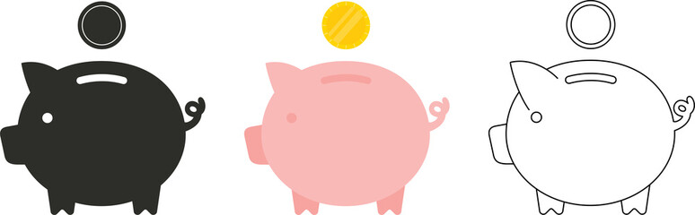 Piggy bank icon. Piggy bank saving money icon in different style. Illustration 
