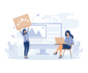 Web presence establishment, Online identity management, online reputation management, impression management, flat vector modern illustration