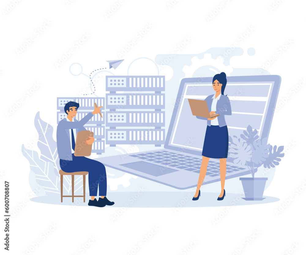 Aufkleber information storage systems, data center, data monetization, data driven marketing. flat vector mode