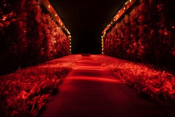 Fototapeta Red-carpeted path illuminated for success. , .highly detailed,   cinematic shot   photo taken by sony   incredibly detailed, sharpen details   highly realistic   professional photography lighting   li obraz