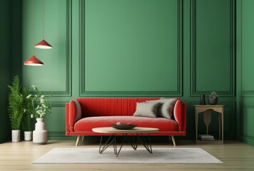 Home interior red sofa. Generate Ai
