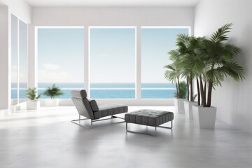 empty floor concept plant wall home chair window indoor interior design. Generative AI.