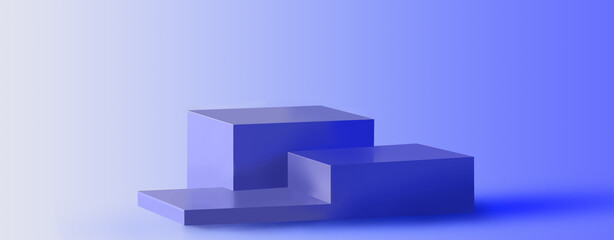 3d rendering of a blue pedestal, cubic product display stand