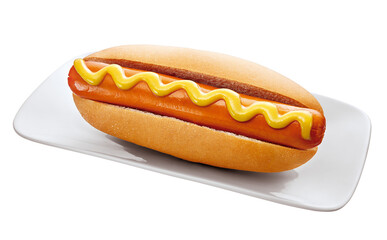 Clássico cachorro-quente com mostarda - pão, salsicha e mostarda