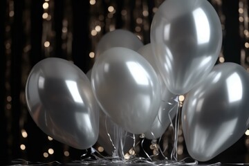 New year silver balloons party. Generate Ai