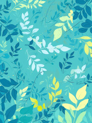 Fototapeta na wymiar Nature-inspired design showcases the beauty of trees, leaves, and plants in various shades of green and blue, celebrating the essence of spring and summer. Drawing of foliage. Generative AI.