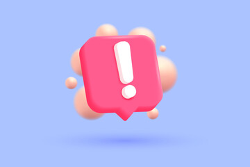 3d pink danger attention bell or pink emergency notifications alert on rescue warning 3d icon. Alert important for security urgency concept. 3d vector render illustration - 600712076
