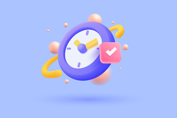 3d alarm clock icon for success delivery concept. 3d time watch minimal for manage concept of time, service and support around clock. 3d vector rendering illustration - 600712078
