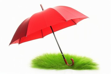 Red umbrella green grass. Generate Ai