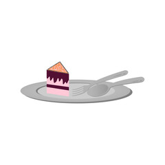 Cake piece realistic with plate vector