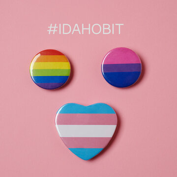 LGBTIQ pride flags and text IDAHOBIT