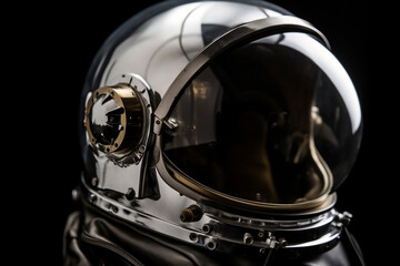 Astronaut helmet detail with glossy glass and reflections on metal surface generative ai