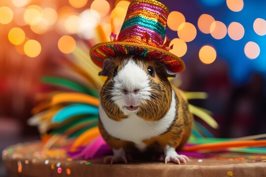 Guinea pig party animal! An adorable photo of a guinea pig wearing a tiny sombrero, ready for a fiesta