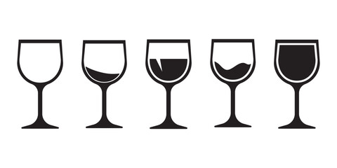 Wine glass icon set from empty to full, wine glass collection