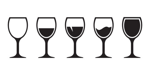 Wine glass icon set from empty to full, wine glass collection