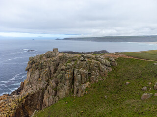 between landsend and sennen coastline from the air cornwall england uk 