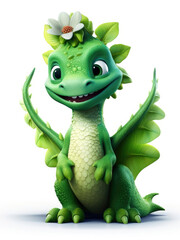 Obraz premium Funny cute green dragon in summer season