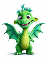 Fototapeta premium Funny cute green dragon isolated on white background