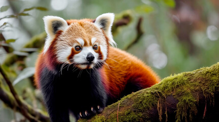 Red panda close up in the wild, endangered.