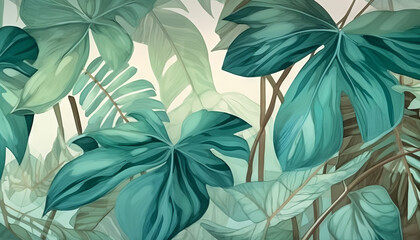 Design featuring leaf illustrations, nature-inspired elements, and tropical plants brings a touch of summer to any project, showcasing modern botanical aesthetics. Drawing monstera palm. Generative AI