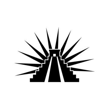 recommend clip art: Maya pyramid icon with sun isolated on transparent background