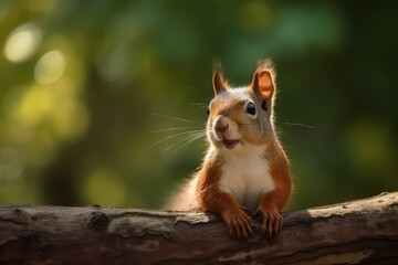 Naklejka na ściany i meble Curious squirrel branch. Generate Ai
