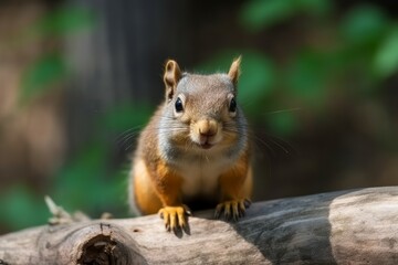 Naklejka na ściany i meble Curious squirrel branch nut. Generate Ai