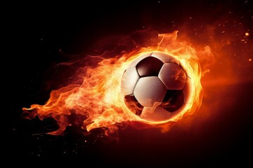 Fototapeta premium Soccer ball fire flame. Generate Ai